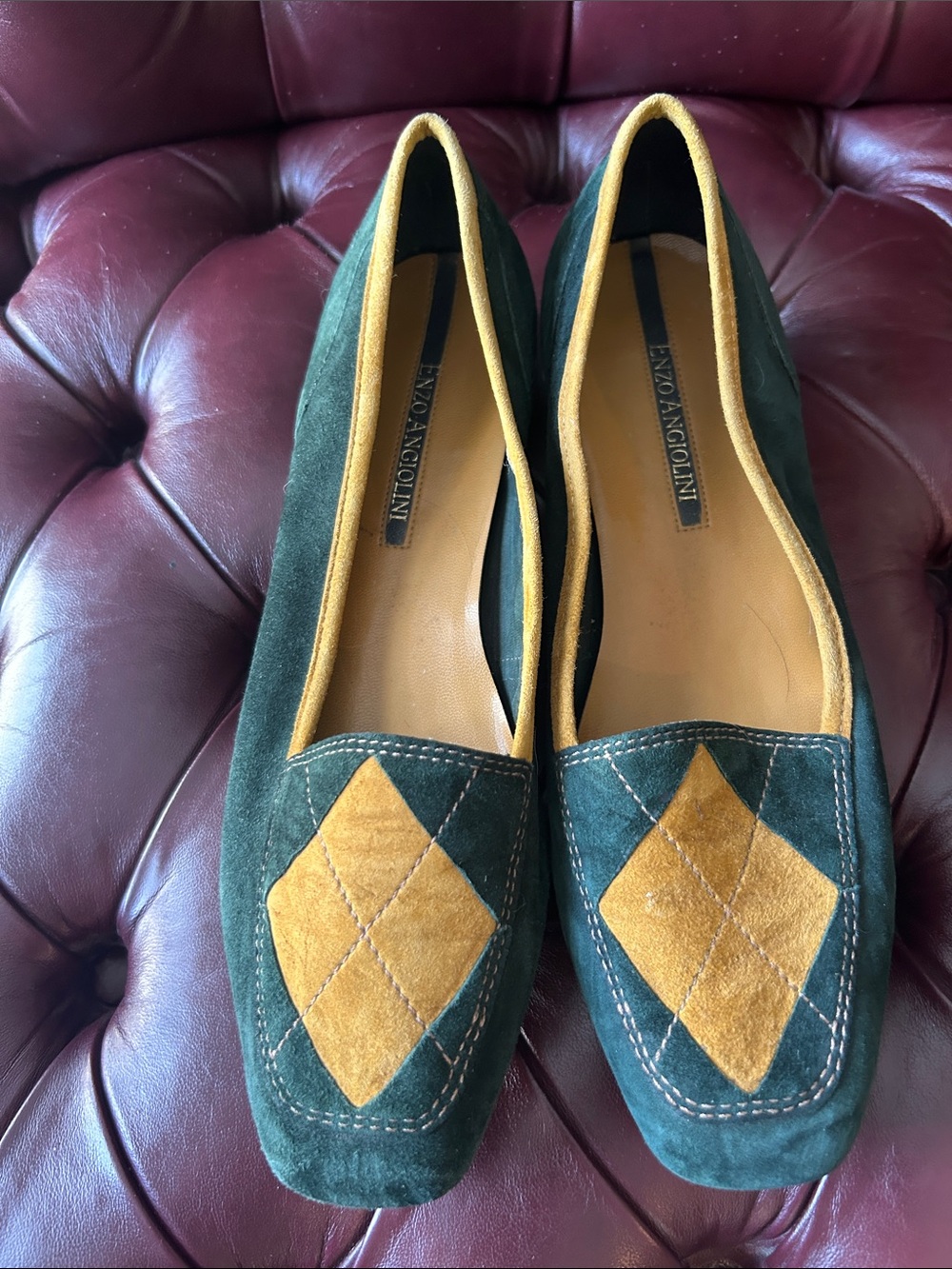 Green suede flats